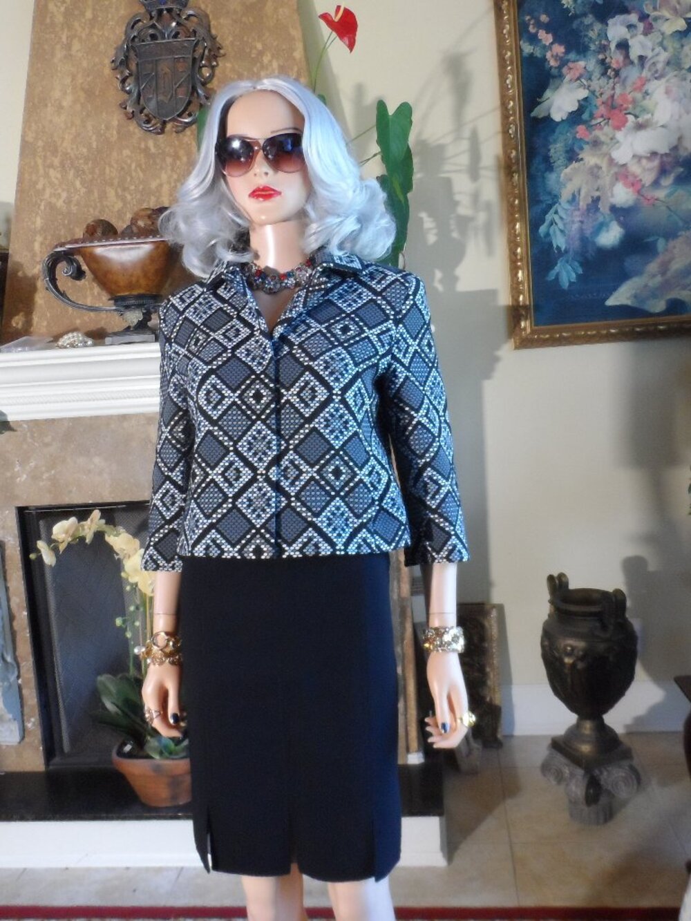 Akris & Akris Punto Black Geometric Jacquard Skirt Suit US 4/6